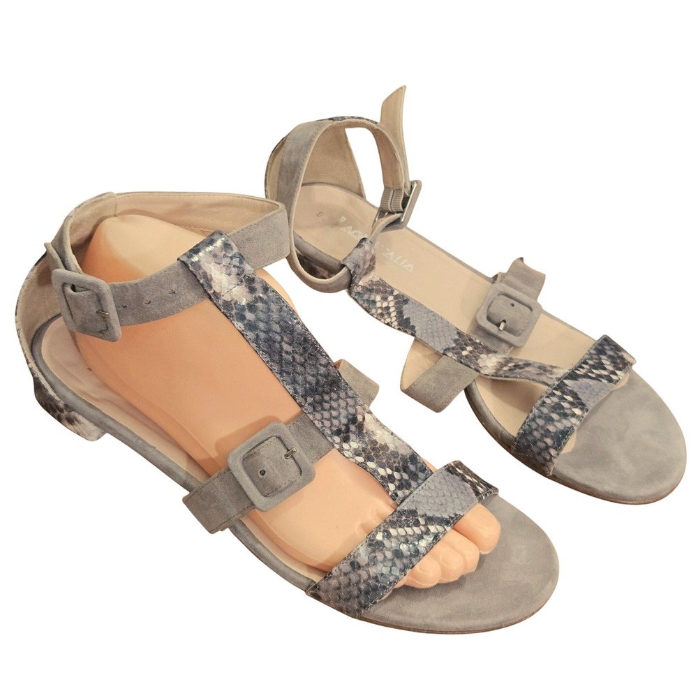 Aquatalia Marvin K Sandal 9.5 Taupe Snakeskin Suede T-Strap Flat Gladiator Italy